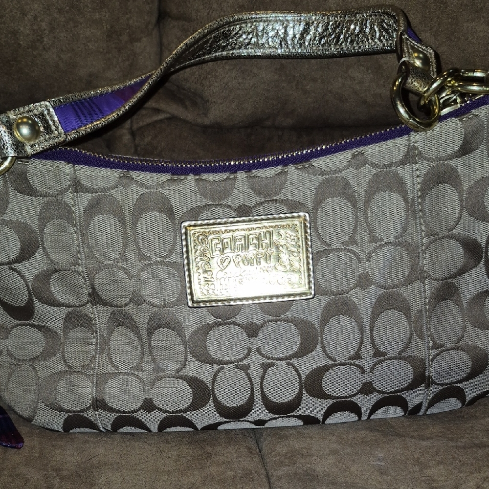 Coach Tan and Gold Shoulder Bag